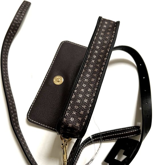 DKNY Monogram Belt Bag Brown Logo Waist Pack Wristlet Faux Leather NWT